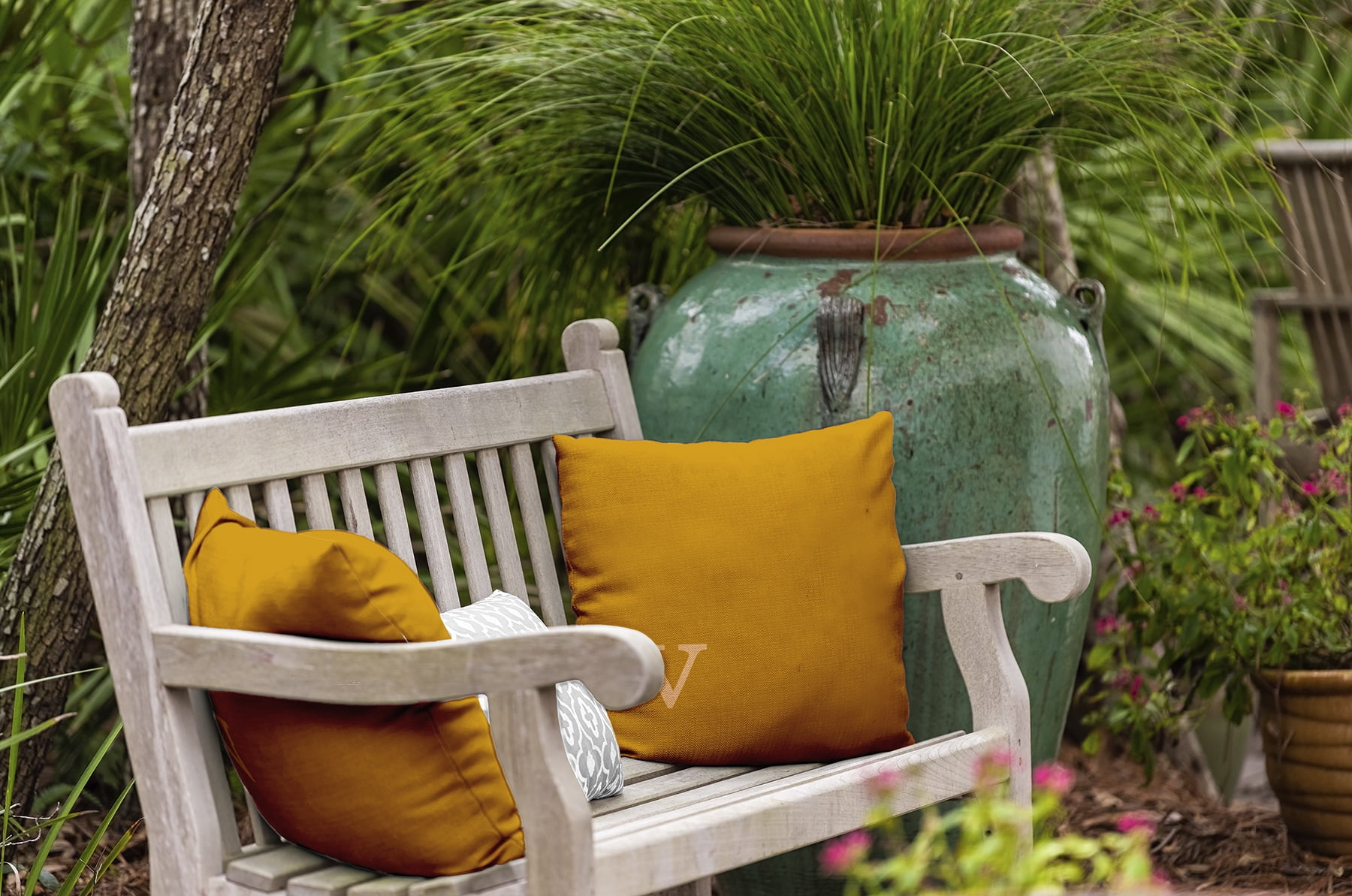 Simply Daisy 16" x 16" Modern Monogram Indoor/Outdoor Polyester Throw Pillow, Autumn Gold