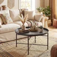 thumbnail image 2 of Round Coffee Table with Hammered Tray Top, 25-Inch Metal Center Table for Living Room or Bedroom, 2 of 5