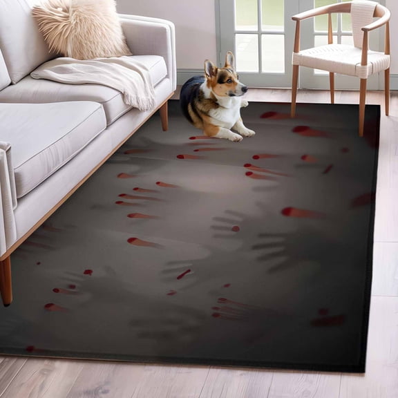 Area Rug for Living Room, Halloween Non-Slip Indoor Large Carpet for Bedroom/Dining Room, Spooky Horror Blood Hand Darkness Ghost Washable Low-Profile Rectangle Floor Runner Rugs - 4 x 6 Ft