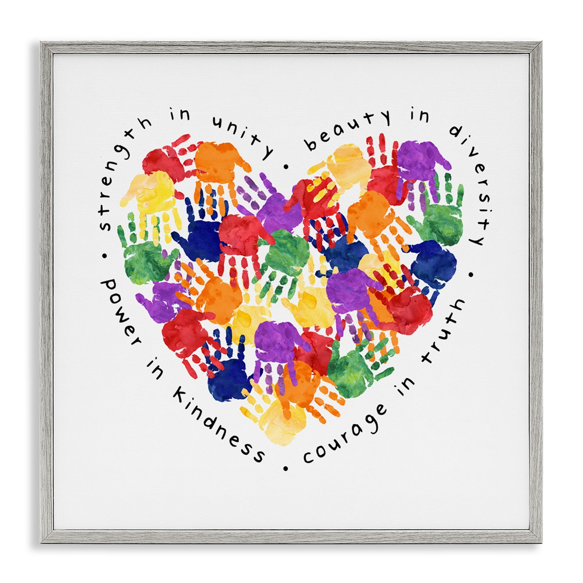 Stupell Industries Strength In Unity Children's Rainbow Handprint Heart, 24 x 24,Design by Erica Billups