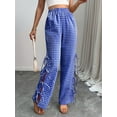 thumbnail image 5 of Womens Gingham Plaid Wide Leg Pants Y2k Lounge Pants Lace Up Loose Trousers Blue S, 5 of 8
