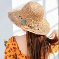 thumbnail image 6 of YAYUBA Crochet Straw Hat With Ruffle Detail Crochet Hats for Women Summer Beach Hand Woven Sun Hat,Khaki, 6 of 8