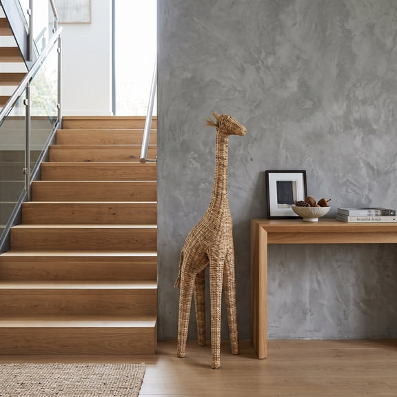 Handcrafted Boho Giraffe Sculpture - Woven Jute & Wood - Stylish Home & Office Decor - Rustic Glam Accent for Bedroom, Living Room - 54" Brown