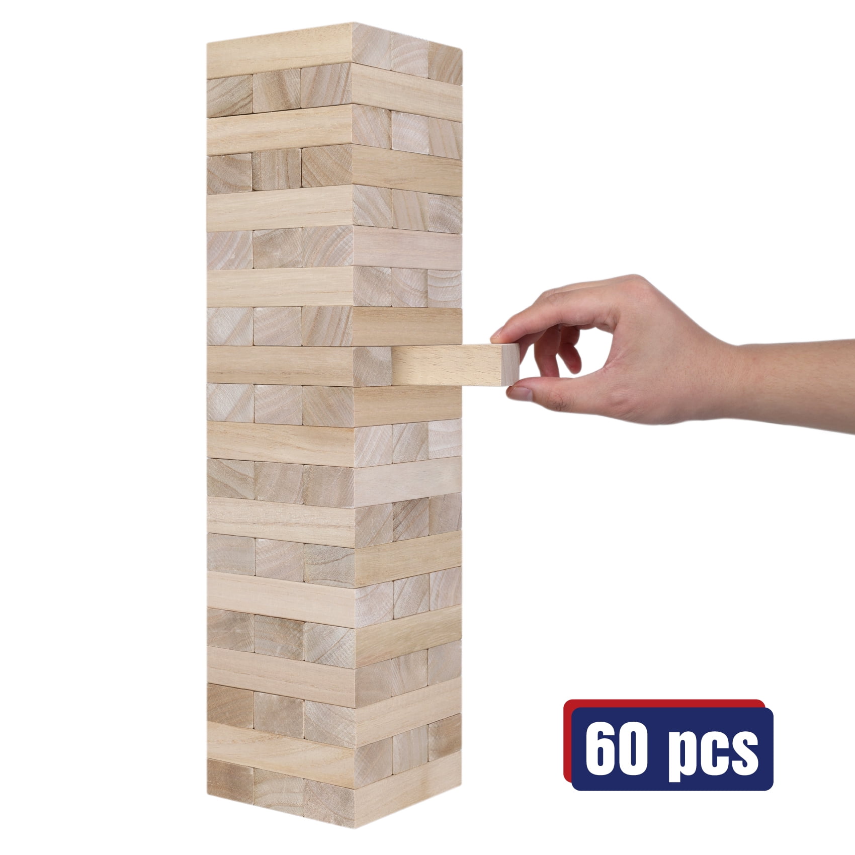Fugocen Giant Tumble Tower Game, 60pcs Large Wooden Stacking Game Stack to Over 3.2 FT Gifts for Adult Kids