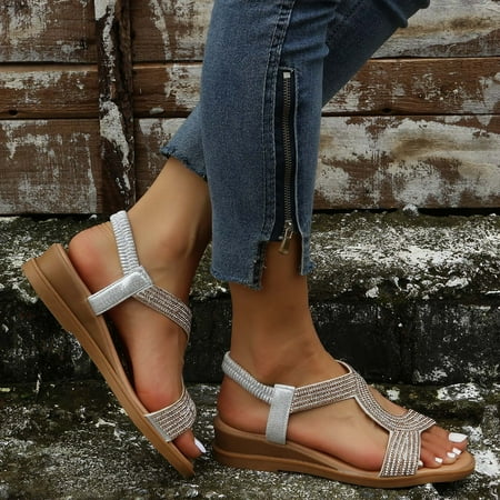 Women s Summer Rhinestones Non Elastic Band Fish Mouth Wedges Beach Open Toe Breathable Sandals Shoes Yutnsbel