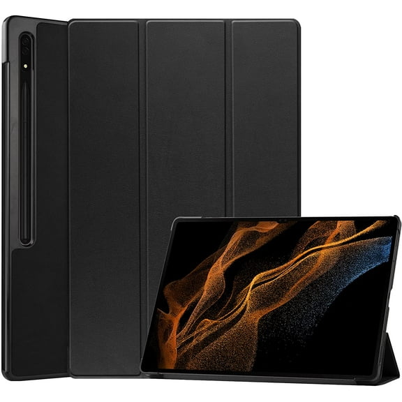 Galaxy Tab S8 Ultra Case 14.6" (2022), Epicgadget Lightweight PU Leather Auto Wake/Sleep Case Tri-Fold Stand Cover for Samsung Galaxy Tab S8 Ultra 14.6-inch display SM-X900/SM-X906 Tablet (Black)
