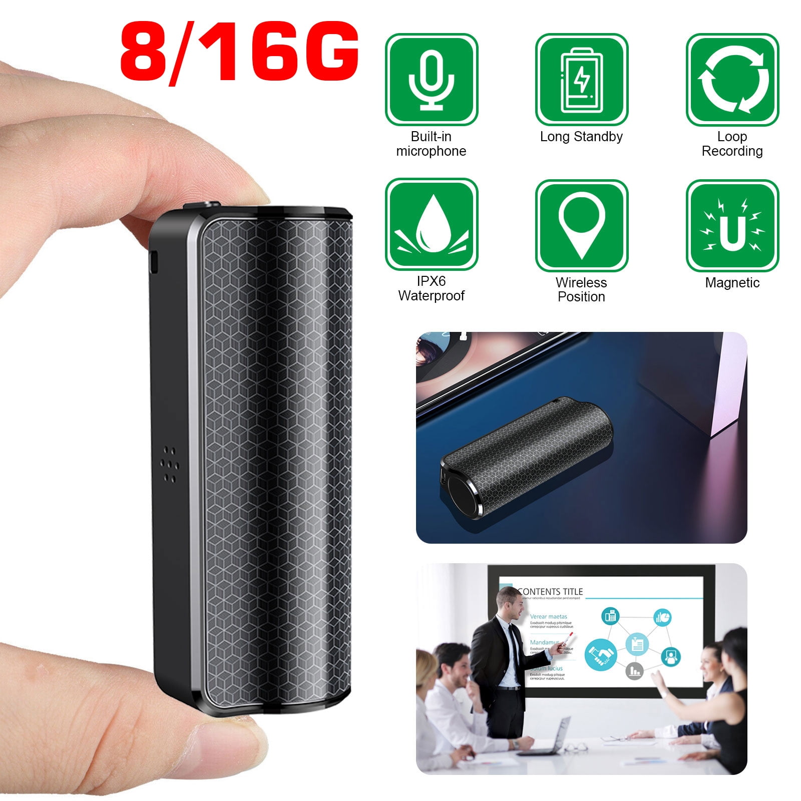 EEEkit 16GB/8GB Mini Voice Activated Recorder, 2850mAh