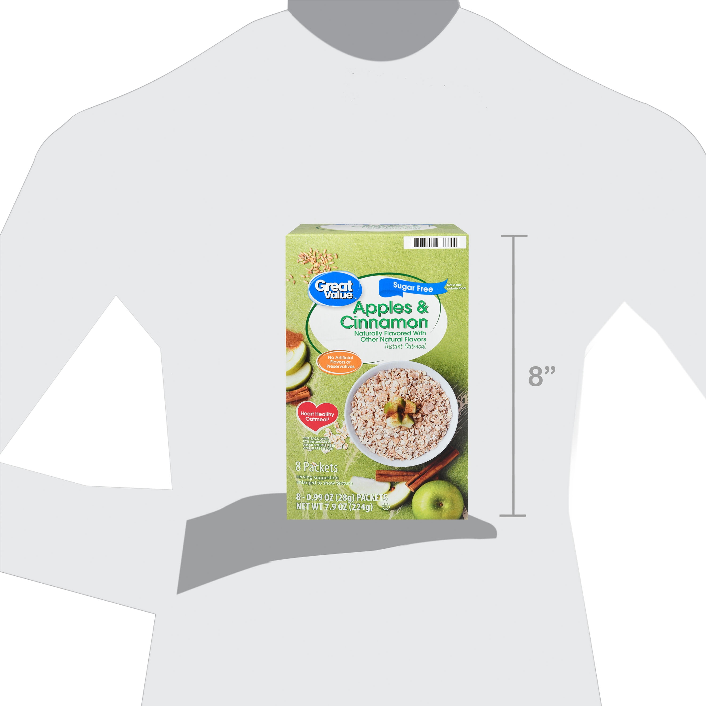Great Value Instant Oatmeal, Sugar Free Apple & Cinnamon, 0.99 oz, 8 Count