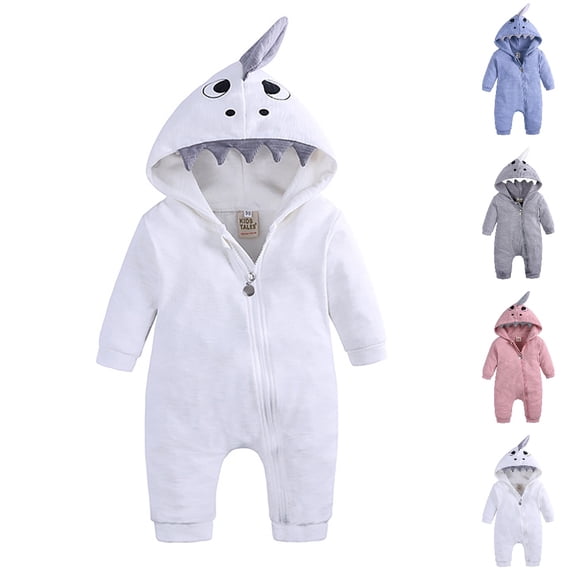 UJNDER Baby Romper Baby Boys Girls Shark Hooded Long Sleeve Solid Color Cartoon Cute Jumpsuit,White,18-24 Months