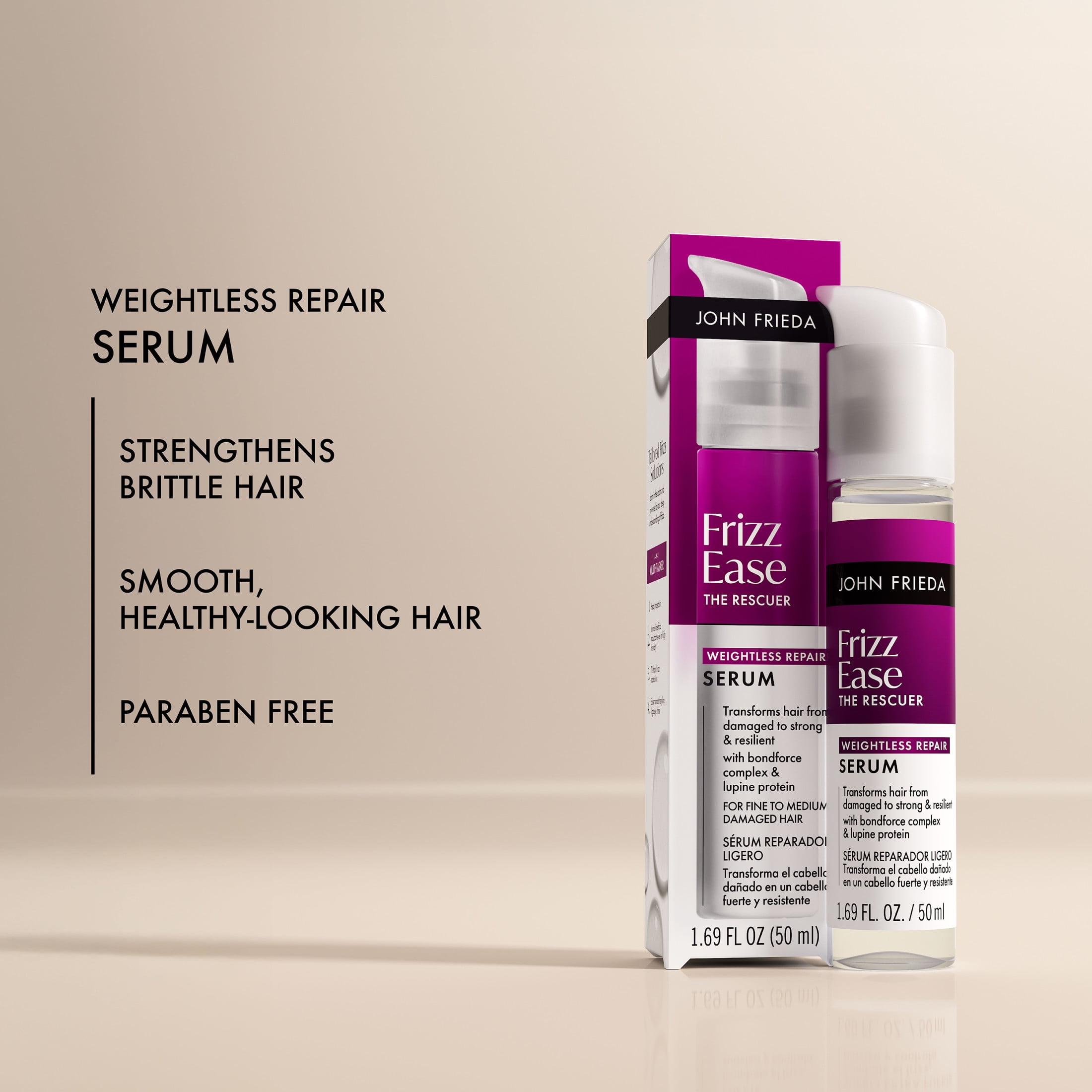 John Frieda Frizz Ease The Rescuer Weightless Repair Serum, Anti Frizz Hair Serum, 1.69 fl oz