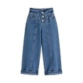 thumbnail image 6 of Girl's Denim Pants Trendy Wide Leg Jeans High Waisted Stretchy Loose Cropped Pants with Button Fly, 6 of 6
