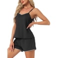 thumbnail image 4 of INSPIRE CHIC Women's Pajama Sets Sleeveless Cami Jersey Knit Double Spaghetti Strap V Neck Tops with Shorts Sleepwear Set M Black, 4 of 6