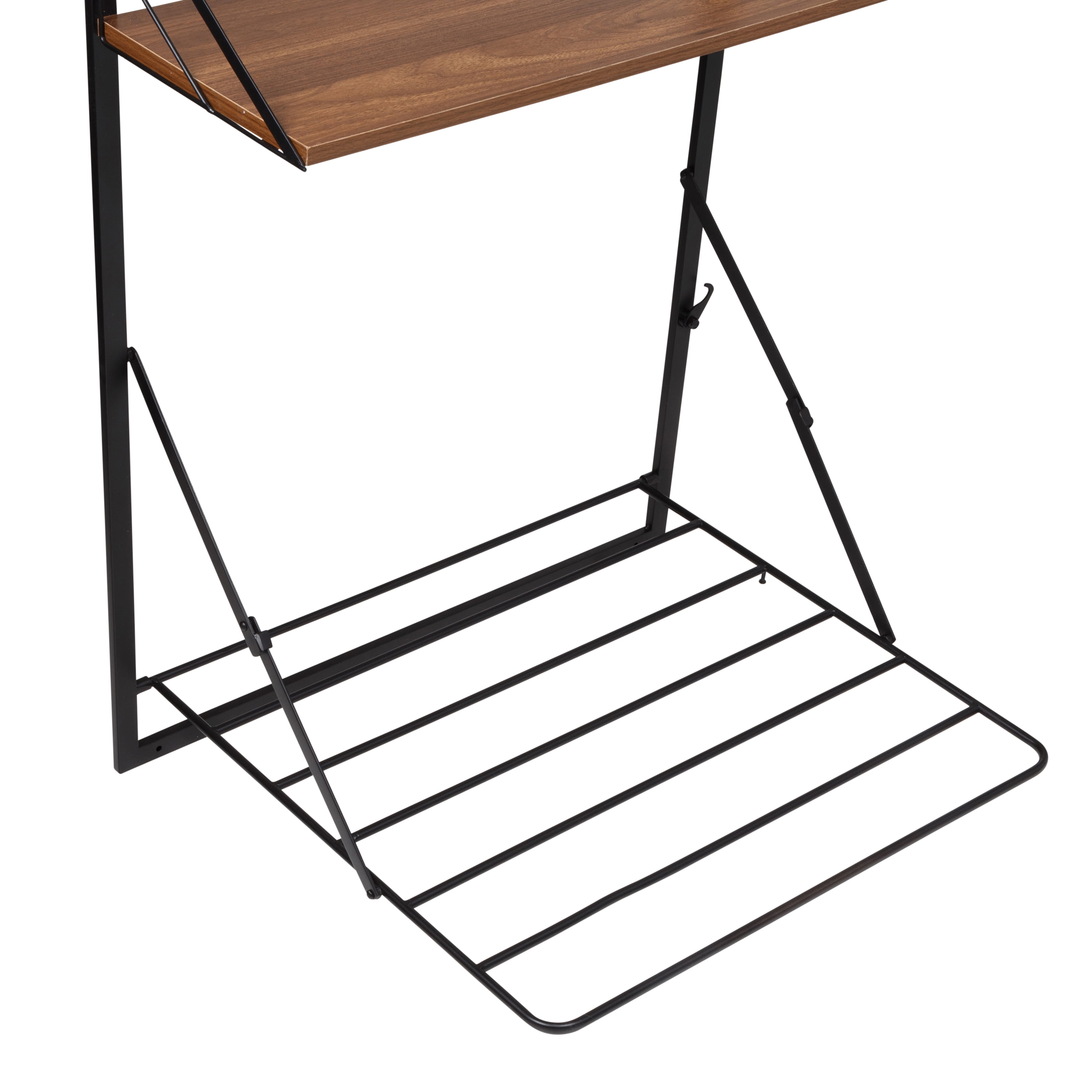 Honey-Can-Do Steel Over-the-Door or Wall Mount Folding Clothes Drying Rack with Shelf, Black/Walnut