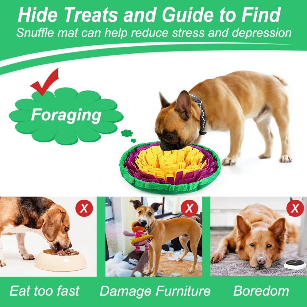 Snuffle Mat for Dogs, Enrichment Dog Puzzle Toys for Slow Eating and Keep Busy, Adjustable Sniff Mat Encourages Natural Foraging Skills and Mental Stimulation(Yellow Purple)