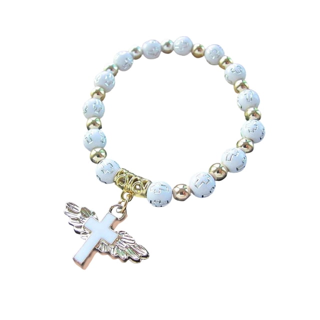 Pulsera con ,Pulsera Ángel Niña,Pulsera de redondas Favor de fiesta Joyas de mano,Pulsera Primera Comunión dedicatoria regalo,Pulsera Bautizo Iglesia jinwen Pulsera con cuentas