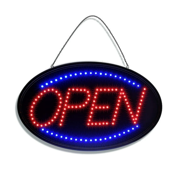 Alpine Led Open Signs for Business Window - Flashing High Visibility Lighted Open Led Sign, Electric Store Open Sign to Hang in Store, Restaurant, Bar, Barber Shop (Oval, 23" X 14")