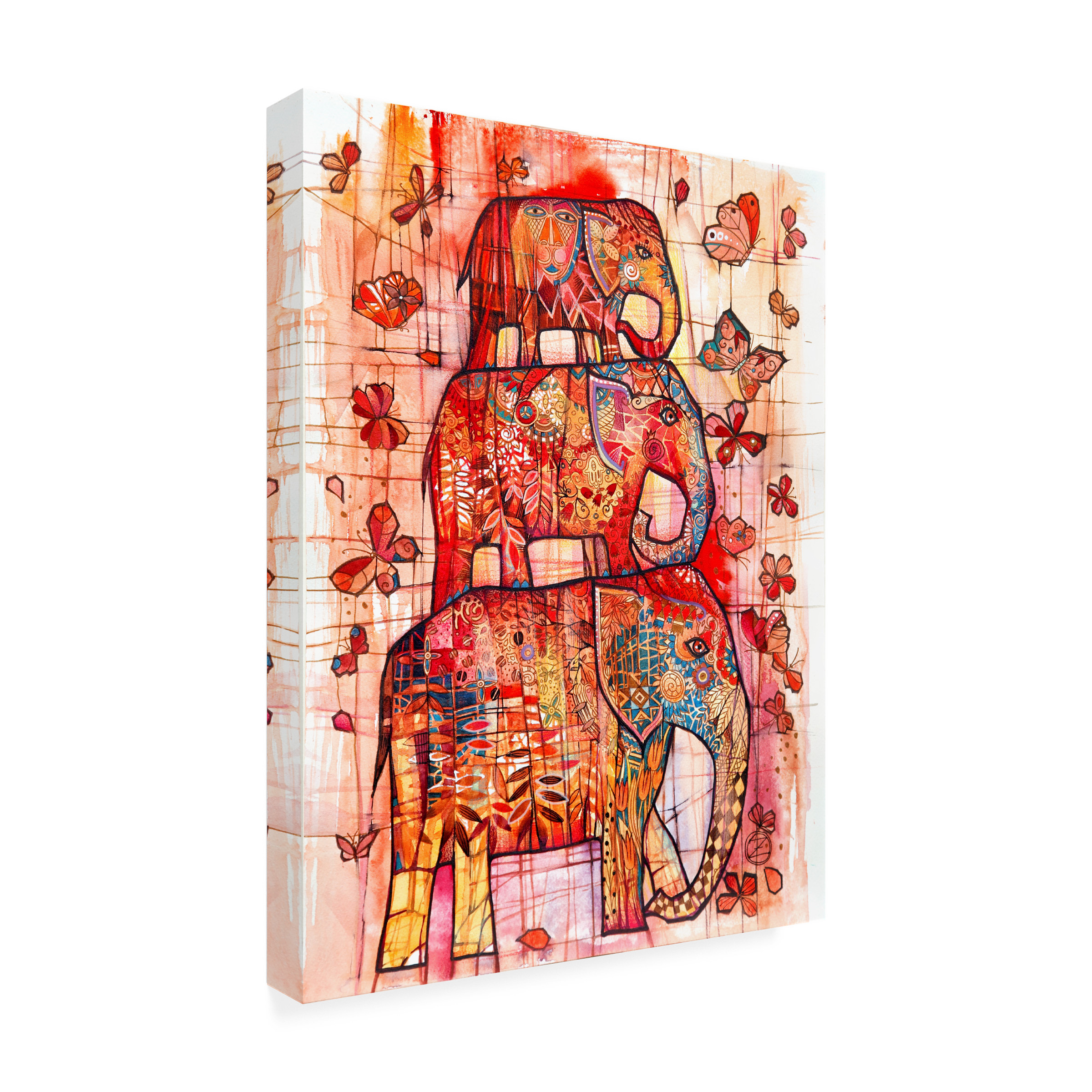 Trademark Fine Art 'Three Elephants' Canvas Art by Oxana Ziaka