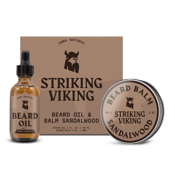 Striking Viking Beard Oil and Balm Kit Sandalwood – Beard Conditioner & Styling Set for Men