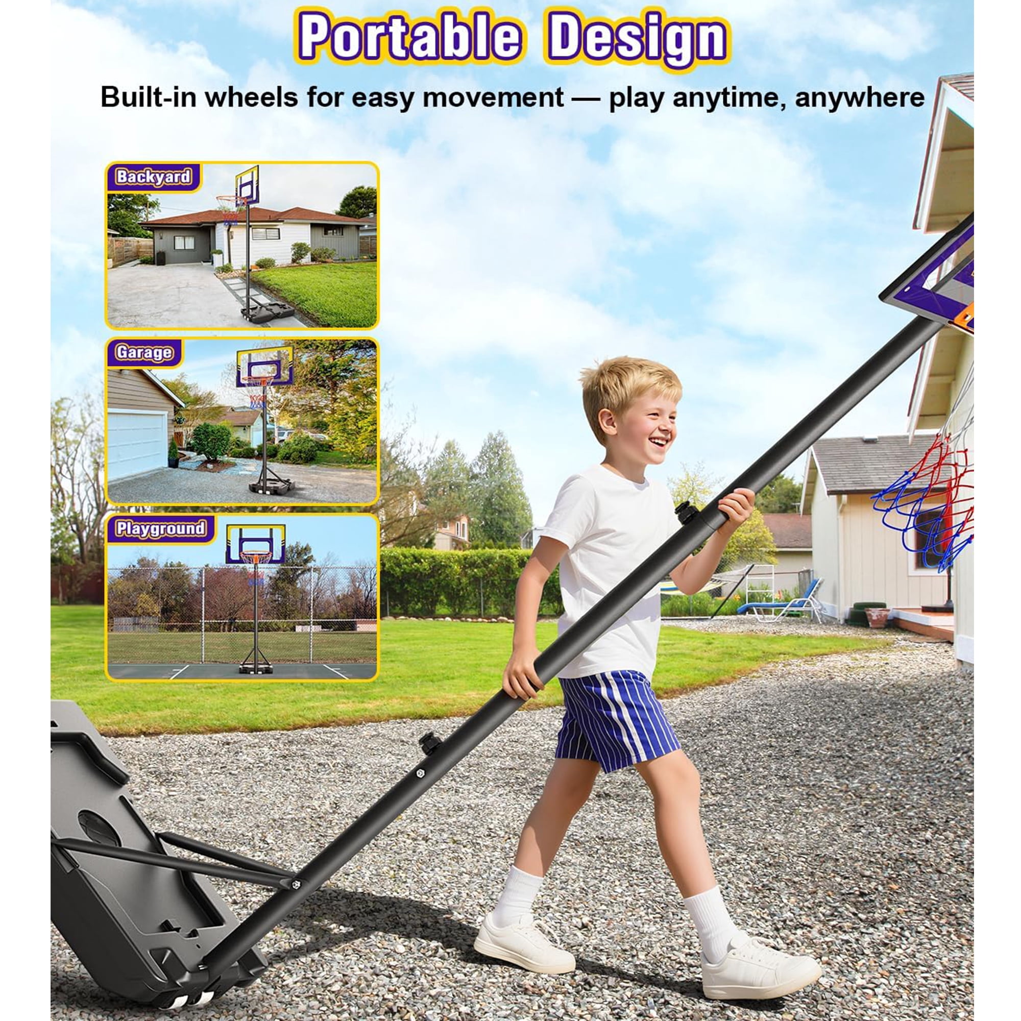 Toremore Kids Basketball Hoop Outdoor, 3.5-7ft Stepless Adjustable Height, Portable Basketball Hoop for Kids, Shatterproof PC Backboard