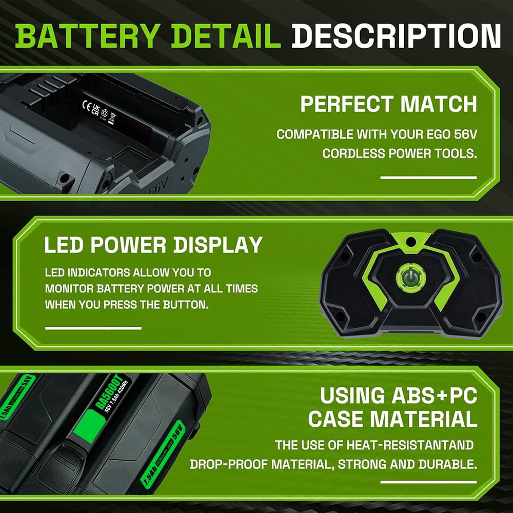 2Pack New For EgO Power+ 56V 7.5Ah Lithium-ion Battery Ba5600t Ba2800t Ba2240 Ba6720t