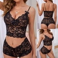 thumbnail image 2 of WHEANG Women Lace Pajamas Set Lightweight Hollow Out 2 Piece Bra Shorts Set Sheer Floral Lace Pajamas Romantic Honeymoon Sleepwear PJ Sets for Woman S Black, 2 of 3