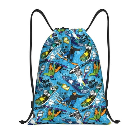 Zufioo snow board blue Sports Cinch Sack Gym String Bags Machine Washable Heavy Duty String Backpack for Men Women-Medium