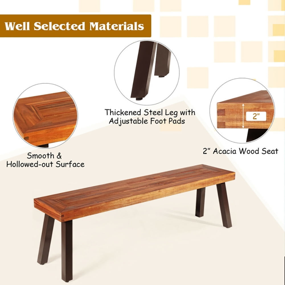 Aimee Lii Patio Acacia Wood Dining Bench Seat with Steel Legs, Outdoor Patio Furniture