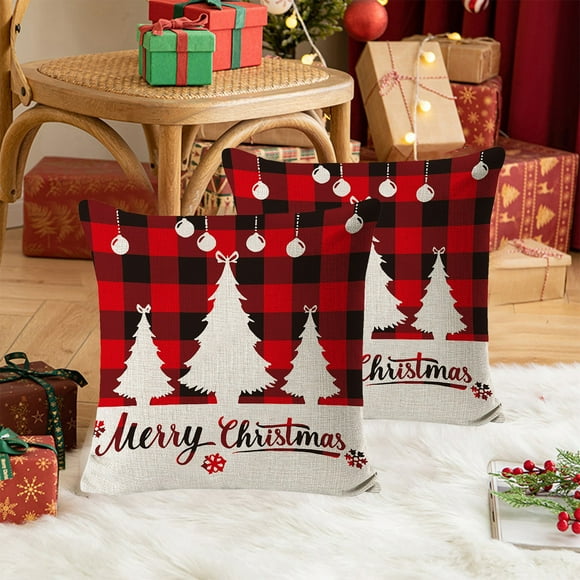 Wooowa Christmas Throw Pillow Covers Holiday Decorations Winter Decorative Cotton Linen Fabric Pillowcase for Christmas Home Sofa Couch