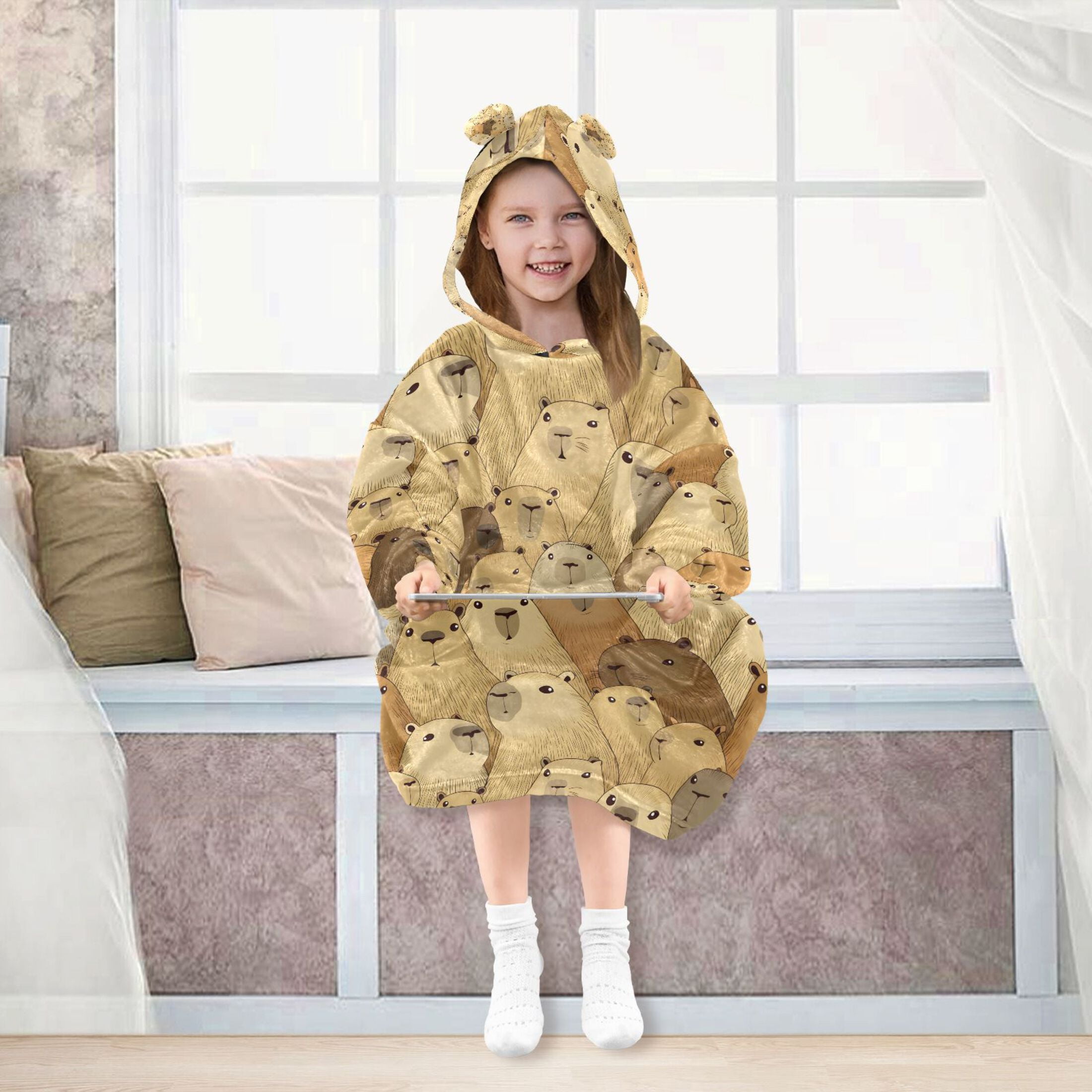 joogoo Blanket Hoodie for Doodle Capybara Oversize Sweatshirt 3-14 YR L