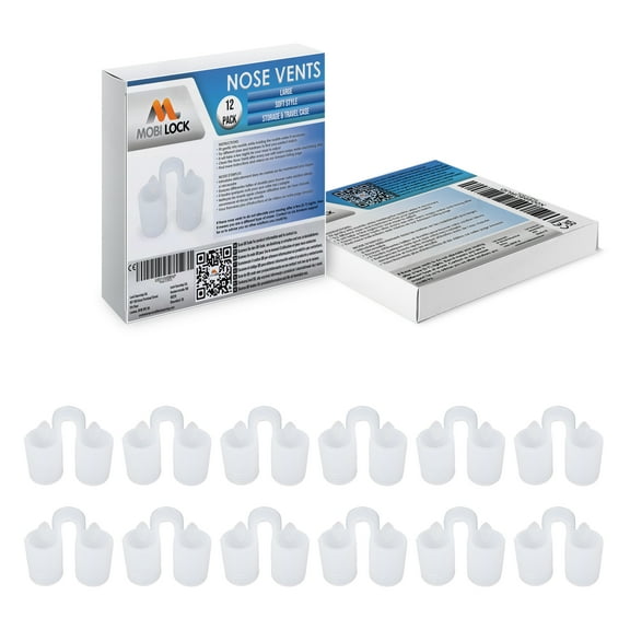Nose Vent Sinus Relief Dilator (Pack of 12 Large Size) Soft Vents - A Simple Solution for Nasal Snorers - Reusable Snoring Device to enjoy a peaceful night's sleep - by Mobi Lock