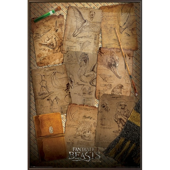 Fantastic Beasts And Where To Find Them - Framed Movie Poster / Print (Notebook Pages) (Size: 24" x 36")