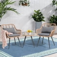 JOIVI 3-Piece Outdoor Wicker Patio Set with Glass Top Table and Gray ...