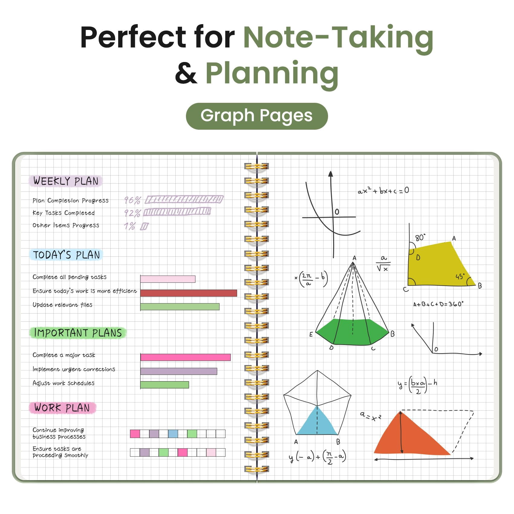 Graph Spiral Journal Notebook For Women & Men  140 Pages Paper Hardcover Planning Tracking Journals Graphing A5(5.7" X 7.9") - Green