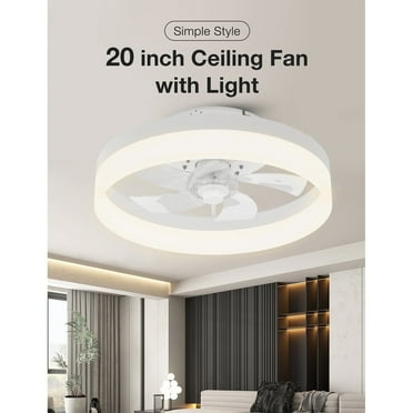 Warmiplanet 20inch White Flush Mount Modern Ceiling Fan with Lights and Remote Control