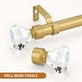 thumbnail image 3 of Knobelite 2 Pack 1-Inch Diameter Single Window Treatment Curtain Rod, Crystal Finial Home Curtain Rods,22-inch to 42-inch Adjustable(1.8-3.5ft), Gold Curtain Rods for Windows, 3 of 6