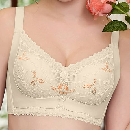 Womens Minimizer Bras Embroidery Lace Full-Coverage Padded Bra Breathable Wirefree Push up Bra Everyday Underwear