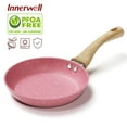 thumbnail image 1 of Innerwell 8 Inch Pink Nonstick Frying Pan Skillet Bakelite Handle Saute Granite Cookware Fits Various Stoves, 1 of 6