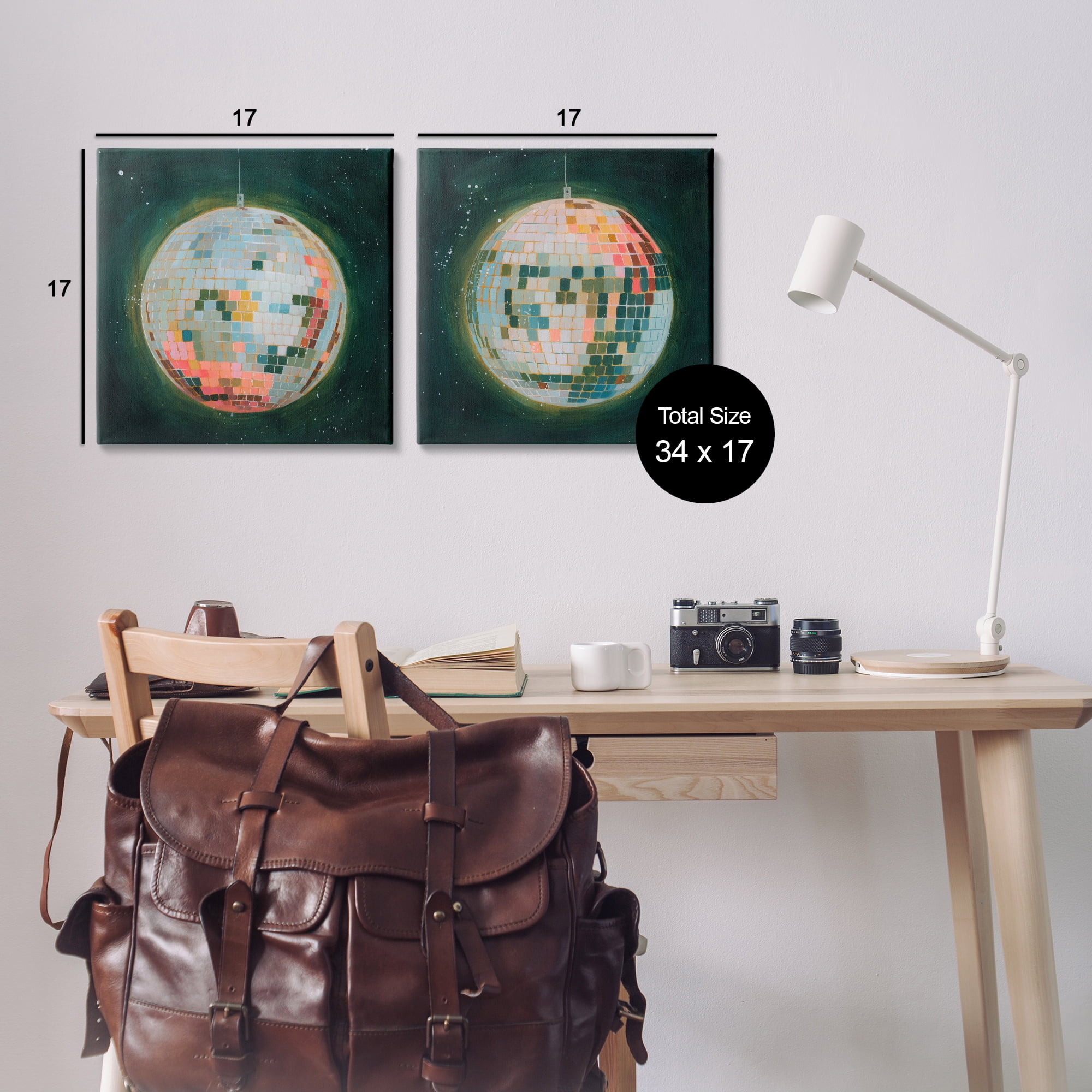Stupell Industries Disco Balls with Vivid Hues Entertainment Painting Wrapped Canvas Art Print Wall Art, 17 x 17, Set of 2