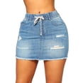 thumbnail image 1 of Lacing Stretch Denim Skirt High Waist Ripped Bodycon Mini Jean Skirts for Women, 1 of 3