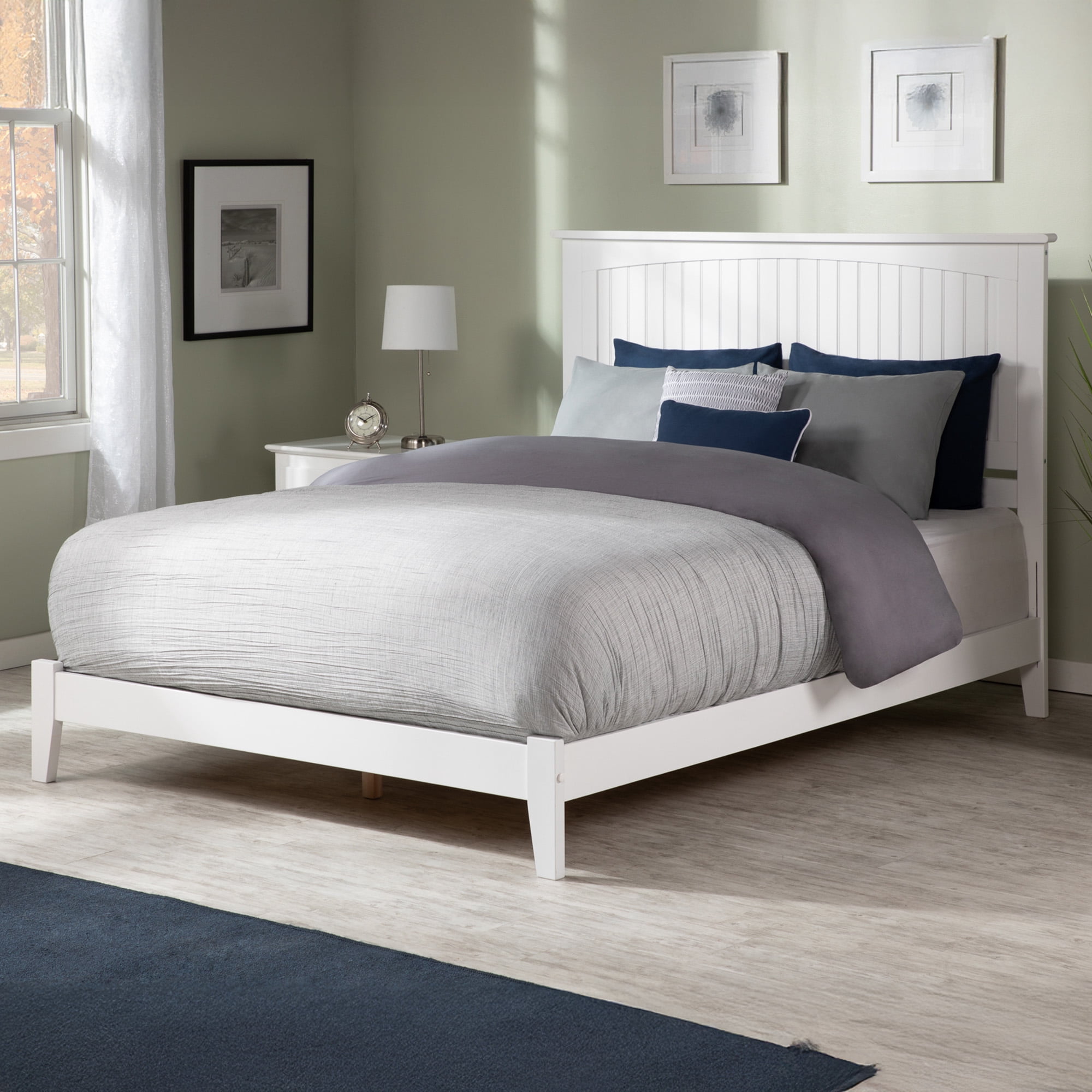 AFI Nantucket King Low Profile Wood Platform Bed Frame with Cottage Headboard, White