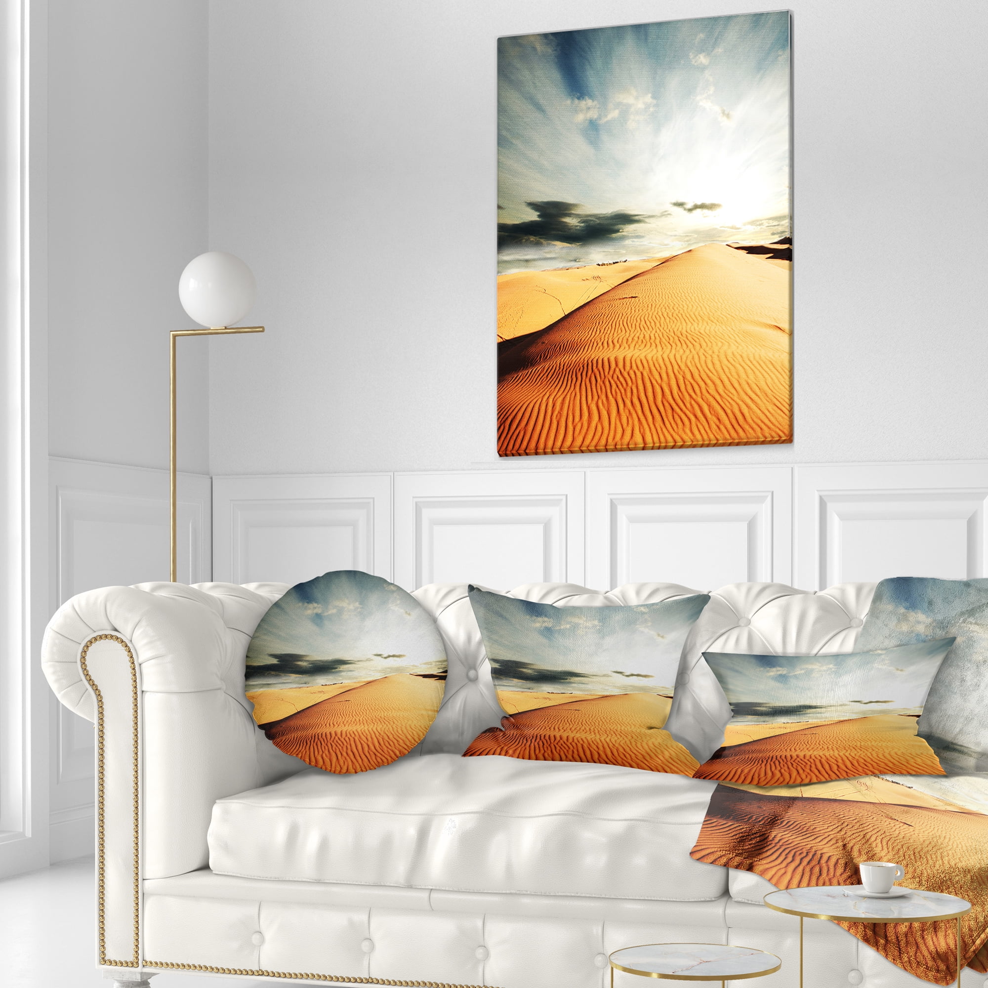 Designart Sahara Desert and Cloudy Sky - Landscape Printed Throw Pillow - 12x20