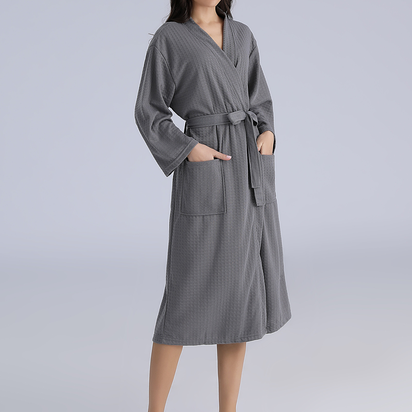 Women Mid Length Robes Kimono Bathrobe Lightweight Soft Sleepwear V ...
