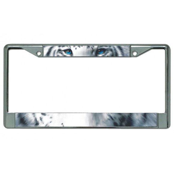 White Tiger Face Chrome License Plate Frame