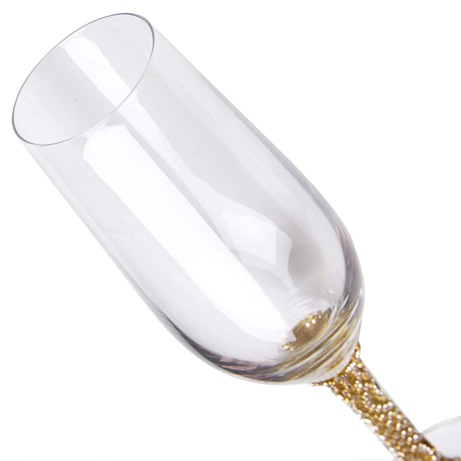 Berkware Set of Crystal Champagne Glasses - Elegant Champagne Toasting Flutes with Rhinestone Embellished Stem