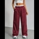 thumbnail image 5 of Pantalones Anchos y Holgados para Mujer, Estilo Palazzo Harén, Informales, A Rayas, con Cintura Elástica y Bolsillos Vino Tinto S, 5 of 7