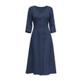 thumbnail image 4 of Edvintorg Midi Dresses for Women Vacation Casual 3/4 Sleeve Button Down Dress Fashion Clothing Womens Sundresses with Pockets, 4 of 7