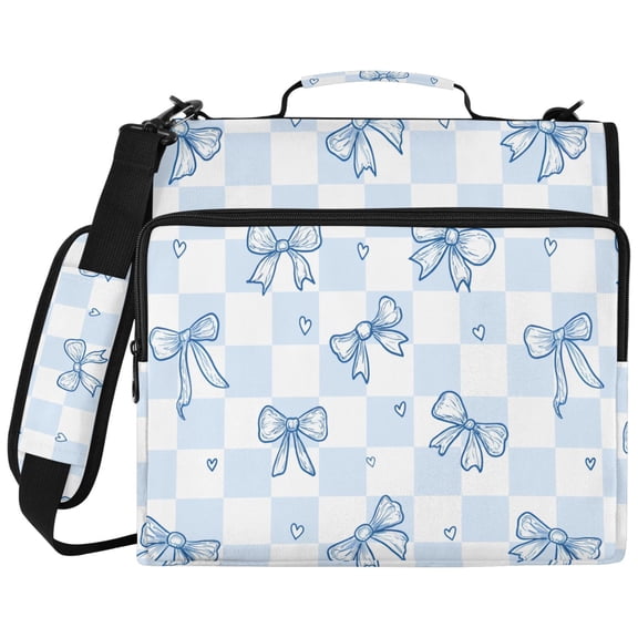ALAZA Zipper Binder Blue Bow Checkered Pattern 2 inch 3 Ring 500 Sheet Capacity Trapper Keeper File Folder Organizer Bag