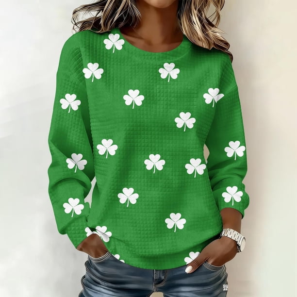 TaTaai Womens St Patricks Day Print Sweatshirt Long Sleeve Crewneck Casual Pullover Loose Fit Holiday Graphic Top Gift