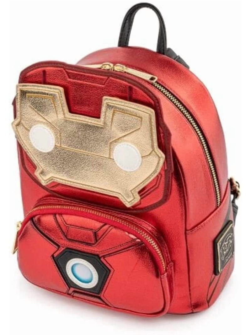 iron man loungefly mini backpack x Marvel Light Up Metallic Leather Stark technology powers up the design above the bags front zipper pocket NWT Loungefly Marvel Iron Man