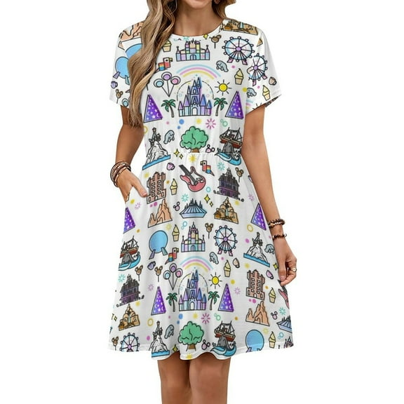 Happiest Place on Earth Collection Short Sleeve Dress Women Summer Evening Dresses Ladies Sundress